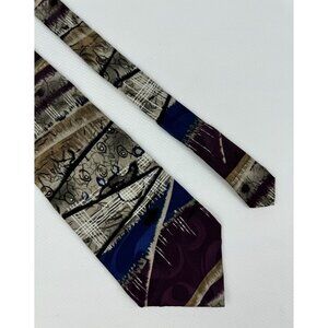 Pattinni Abstract Pattern Silk Tie Multicolor Burgandy Beige Blue Made In USA